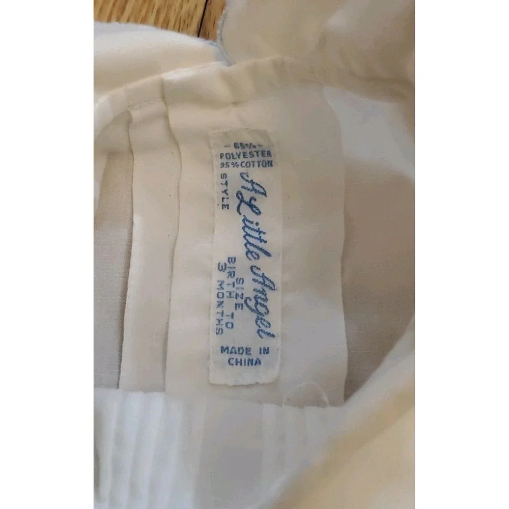 Vtg Infant Diaper Shirt White w Blue Embroidery 0-3 Months Gingham Diaper Cover